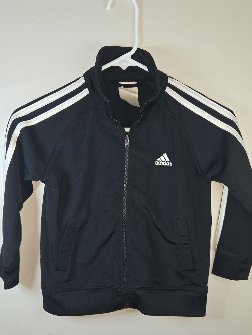 adidas Toddler Size 5 Black Zip-Up with White Stripes Athletic Style Jacket